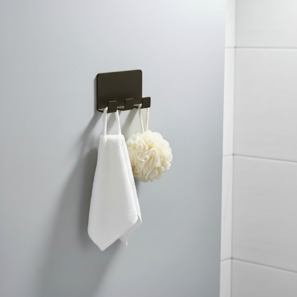 KUAS Yapışkanlı Metal Üçlü Havlu Askısı