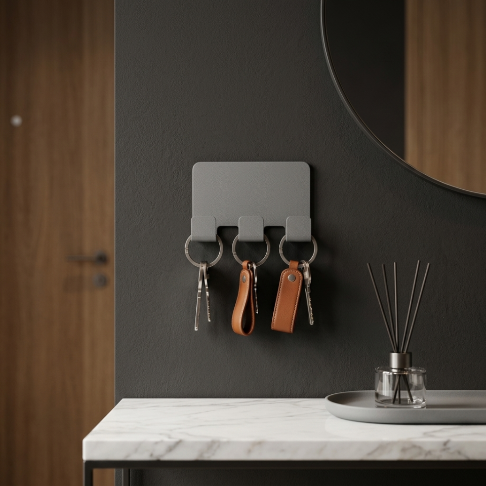 KUAS Yapışkanlı Metal Üçlü Havlu Askısı Antrasit Gri