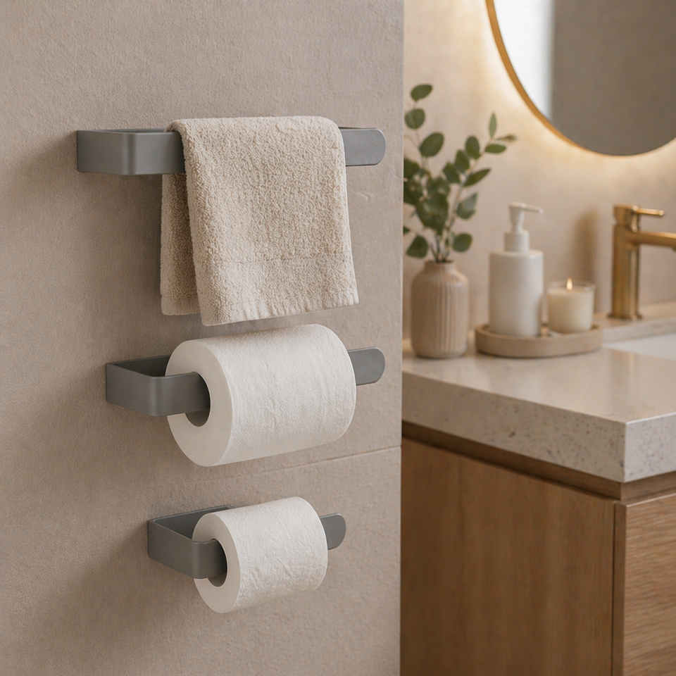 Hamton Linea 3’lü Banyo Aksesuar Seti Açık Gri