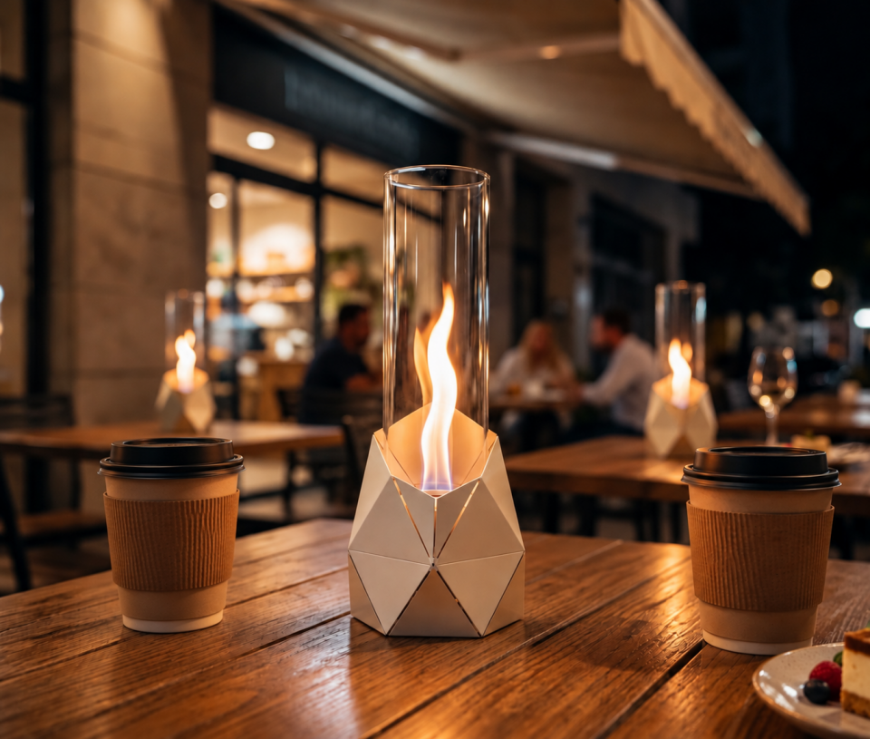 HAMTON FLAME PRISMA Ekru Masaüstü Biyoetanol Şömine