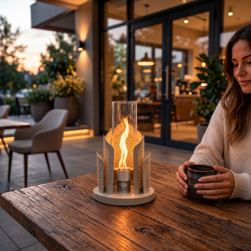 HAMTON FLAME LOTUS Ekru Masaüstü Biyoetanol Şömine