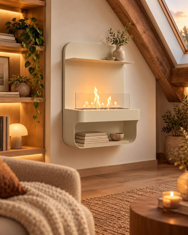 HAMTON FLAME AURA Ekru Duvar Tipi Biyoetanol Şömine
