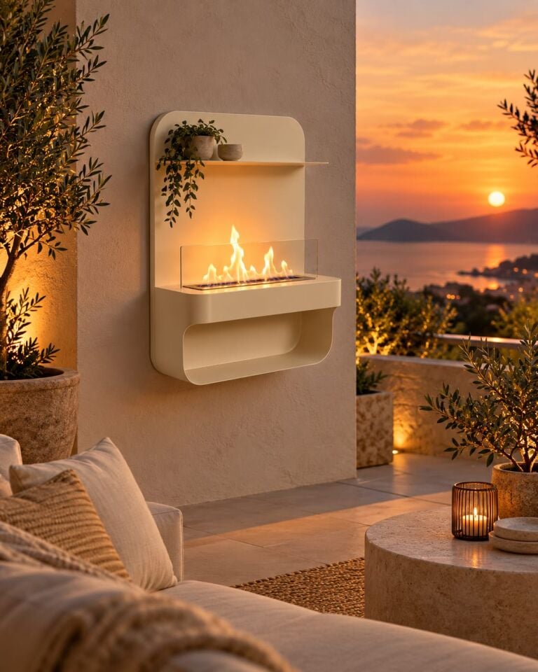 HAMTON FLAME AURA Ekru Duvar Tipi Biyoetanol Şömine