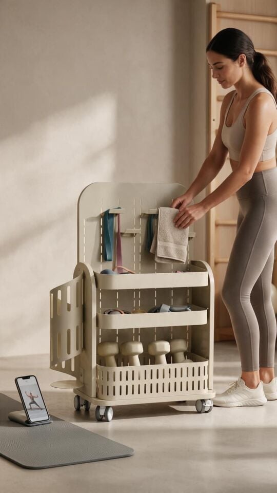 HAMTON FitLine MiniCart – Tekerlekli Ev Tipi Spor Ekipman Organizeri Ekru