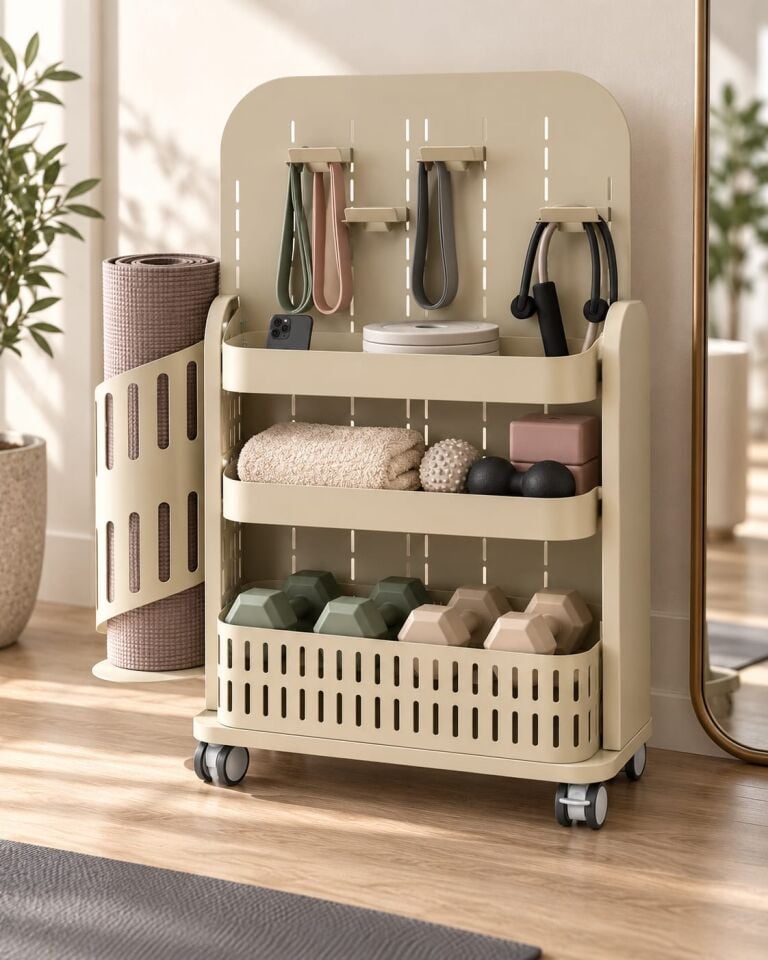 HAMTON FitLine MiniCart – Tekerlekli Ev Tipi Spor Ekipman Organizeri Ekru